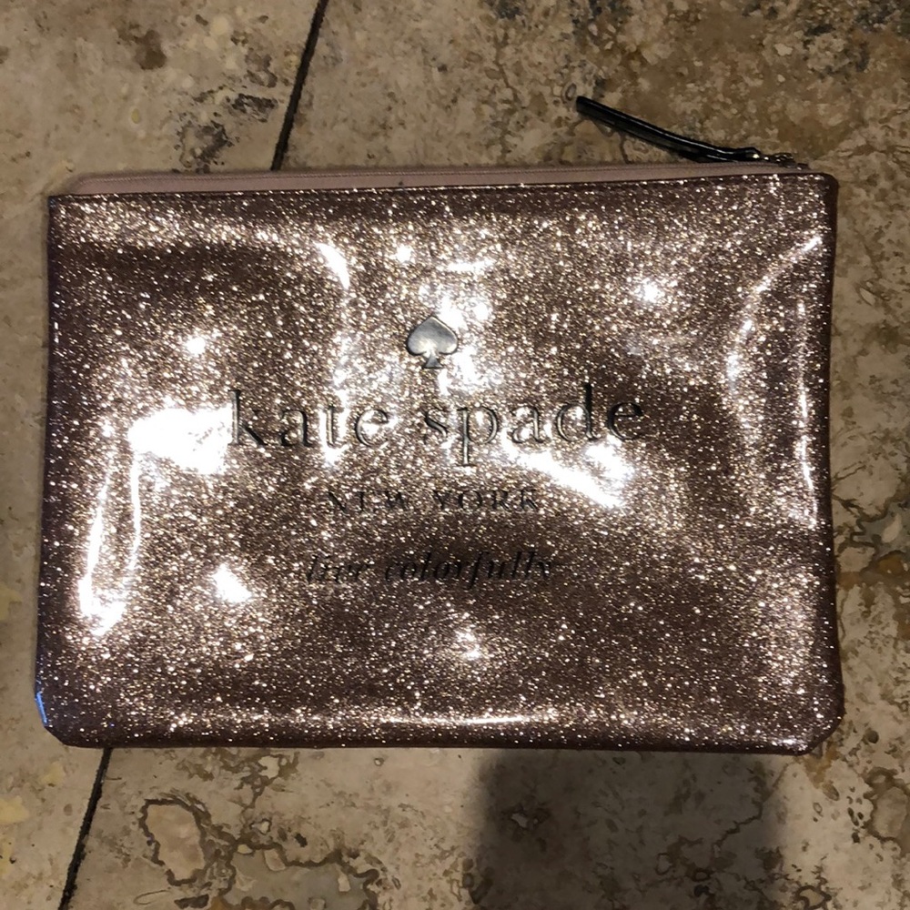 Kate Spade pink sparkle cosmetic/ pouch bag vacation / pool / beach getaway